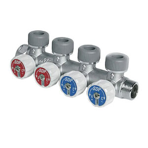 rozdzielacz mosiężny czteroportowy z zaworami