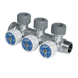 rozdzielacz mosiężny trzyportowy z zaworami