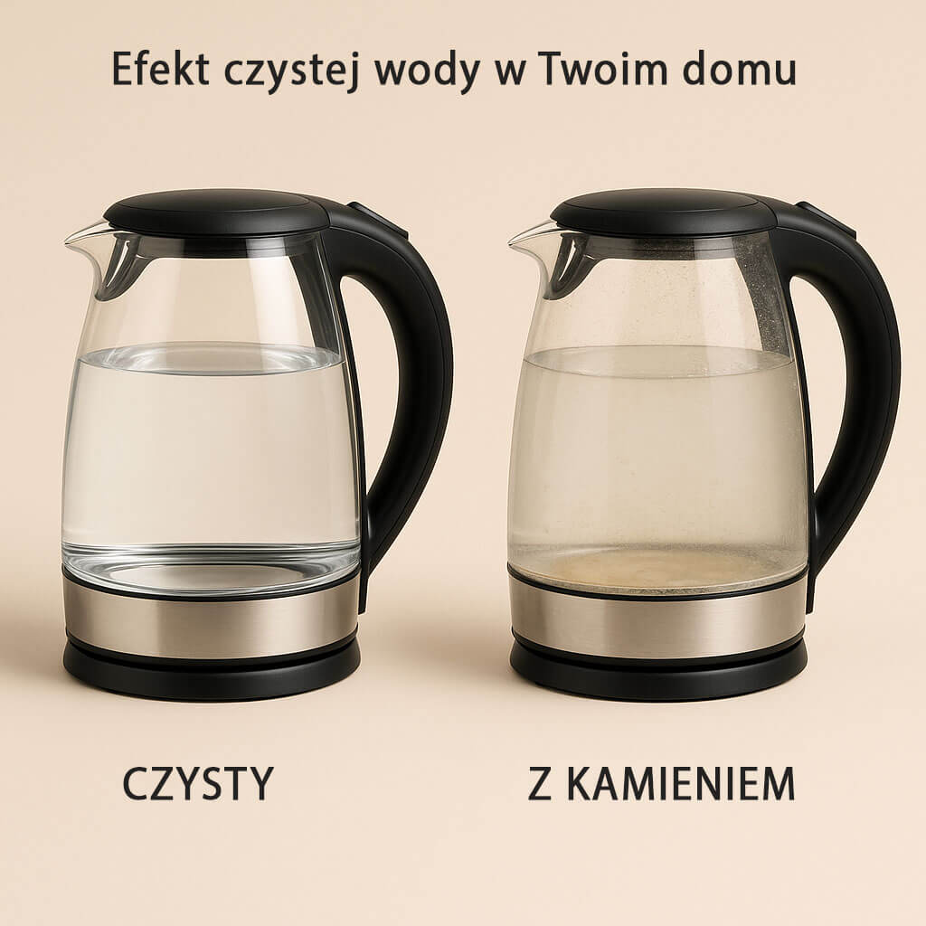 Szklany czajnik po filtracji wody Hydropure – bez kamienia i osadu