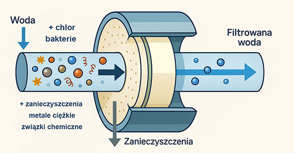 schemat filtracji wody w procesie odwróconej osmozy
